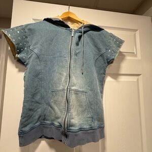Michael Kors Blue Hooded Vest with Studded Sleeves